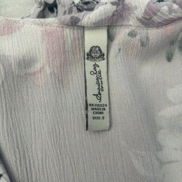 American Rag Floral Printed Ruffle Trim Wrap Dress Gray Mini Floral V-Neck Small - Picture 6 of 10